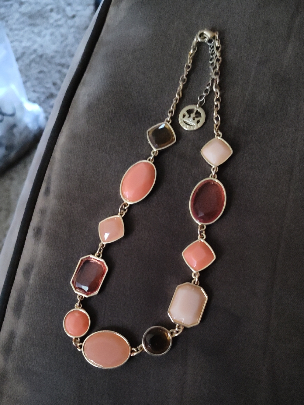 Crown Trifari Multi-Stone Coral and Nude Statement Necklace - Women Jewelry